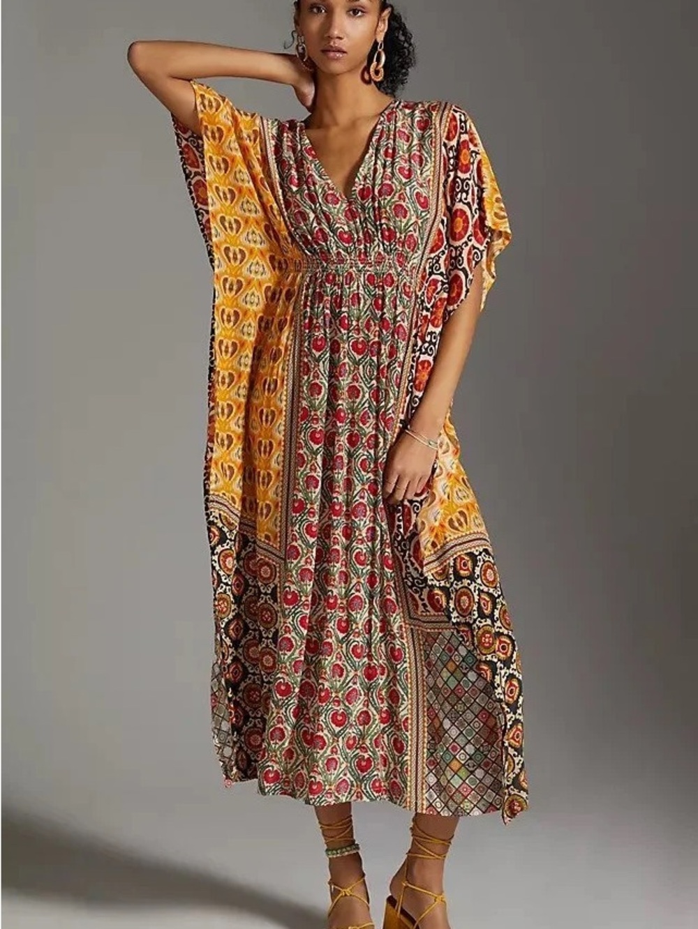 Rujuta Sheth Anthropologie Gather-Front Marie Cinch Waist Kaftan
